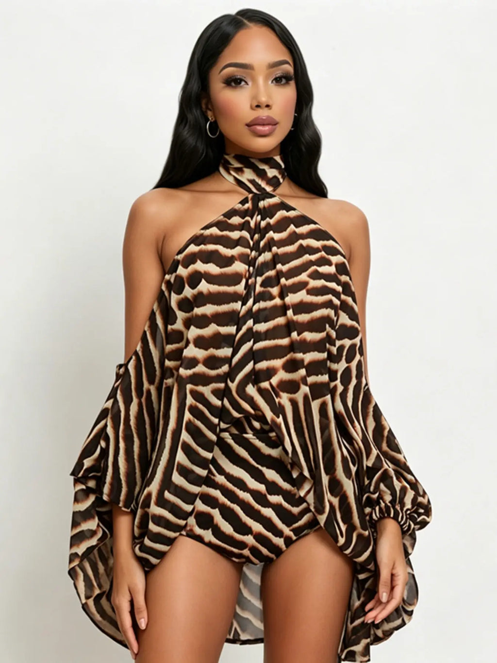 Women's 2-Piece Leopard Print Set, Casual Loose-Fit Long Top & Shorts, Fashionable Daily Wear, Perfect for Travel & Vacation