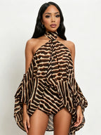 Women's 2-Piece Leopard Print Set, Casual Loose-Fit Long Top & Shorts, Fashionable Daily Wear, Perfect for Travel & Vacation