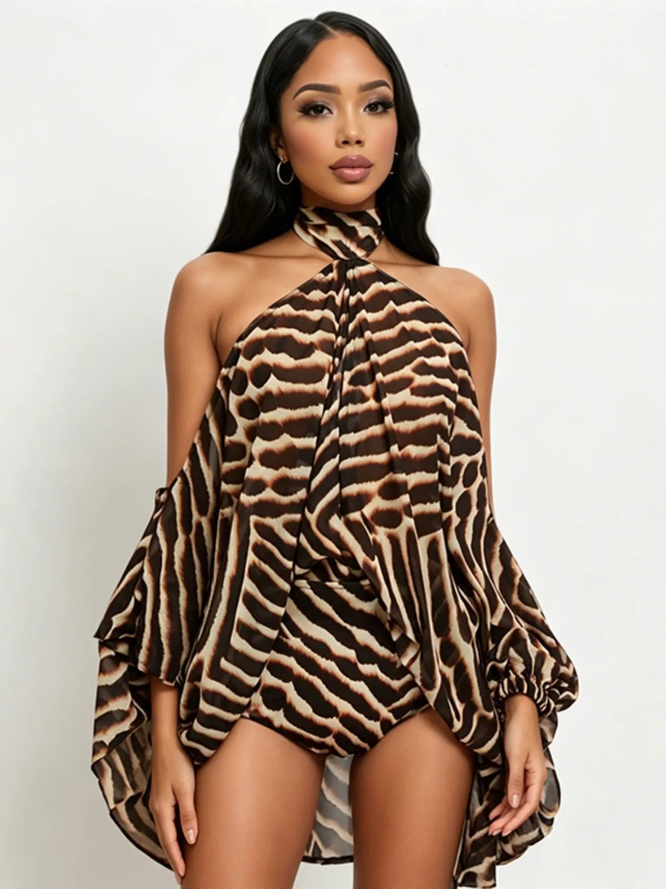 Women's 2-Piece Leopard Print Set, Casual Loose-Fit Long Top & Shorts, Fashionable Daily Wear, Perfect for Travel & Vacation