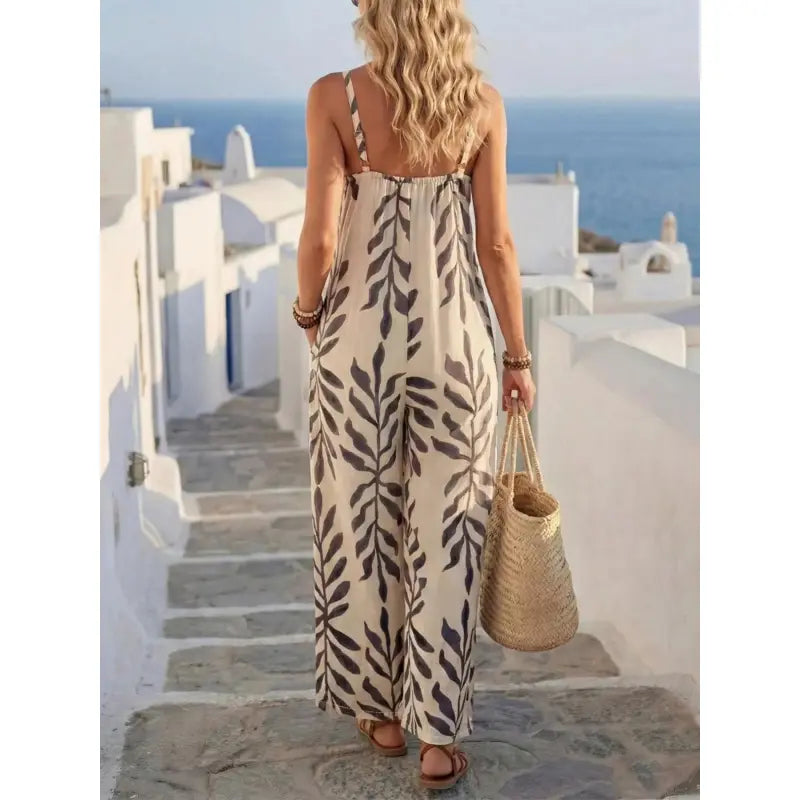 Women's Casual Chic Bohemian Printed Loose One-Piece Jumpsuit, Summer Fashion Sleeveless Jumpsuit, Comfortable and Stylish Boho Overall