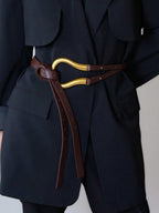 Women's Versatile Wide Waist Belt With Large Horseshoe Buckle Decor, Leather Belt For Skirts