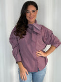 Pinstripe Tie Neck Shirt (3 Colours)