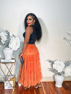 THINK TULLE MIDI SKIRT (RUST)
