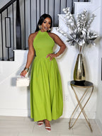 CHANTEL KNITTED HALTER NECK DRESS (CHARTREUSE)