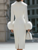 Luxurious Faux Fur - Trimmed Midi Dress