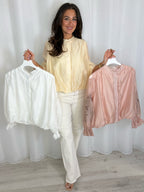 Round Neck Detailed Stitching Blouse (3 Colours)