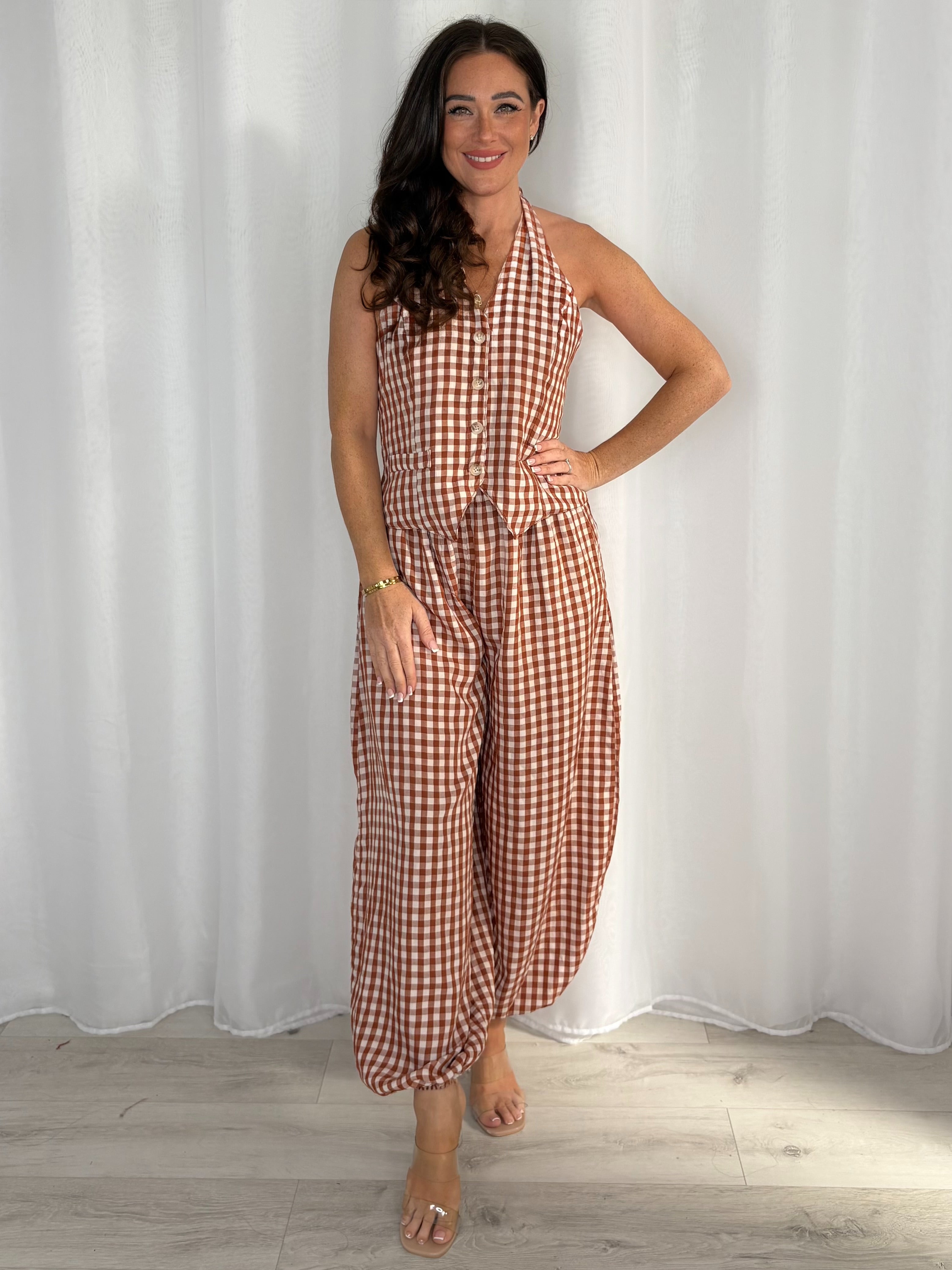Gingham Tie-Back Waistcoat And Balloon Trouser Co-Ord (4 Colours)