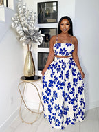 BLUE FLOWER MAXI SKIRT SKIRT SET