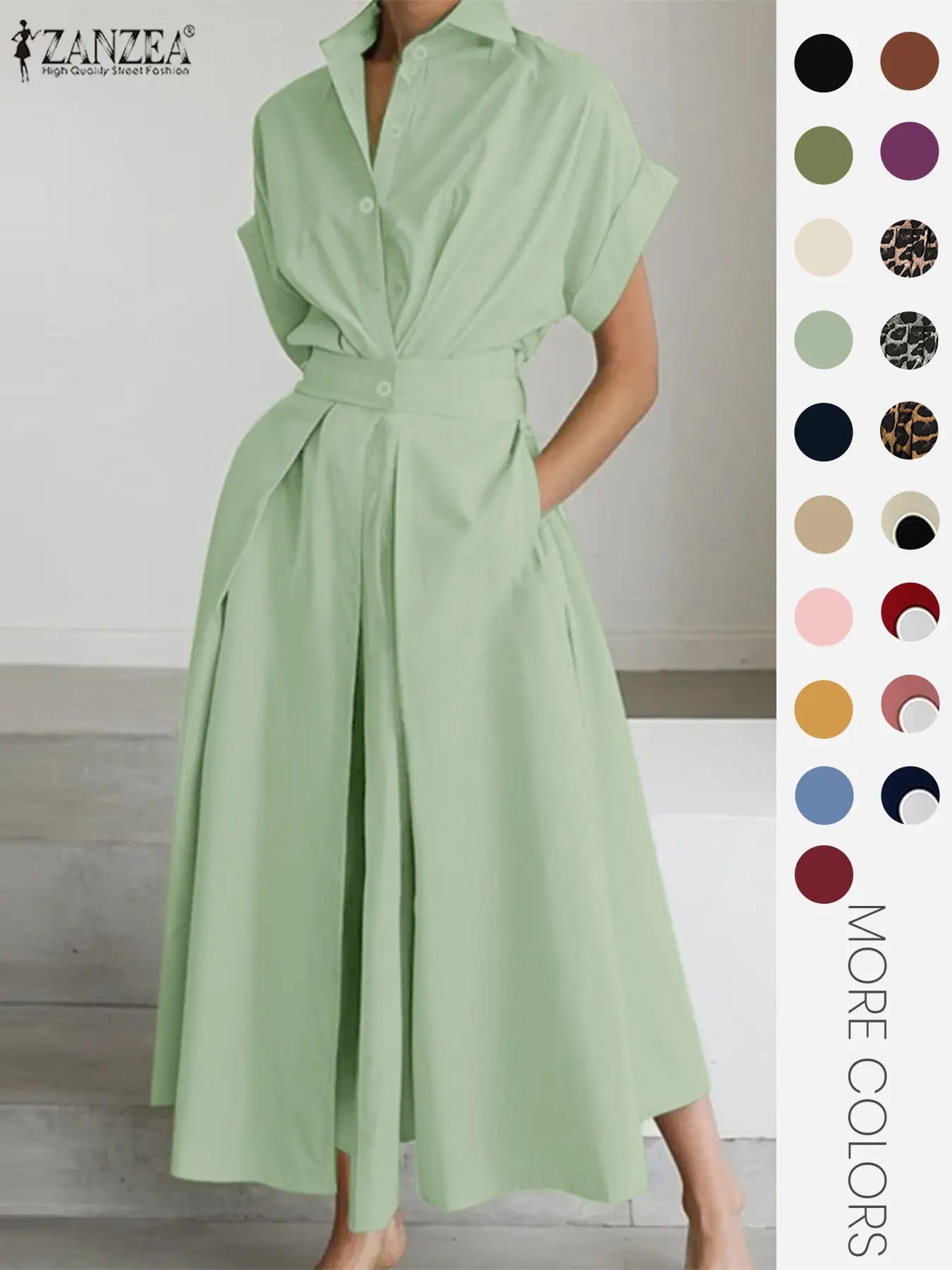 Women's Solid Color Woven Collared Shirt Dress, Basic Casual Short Sleeve Dress for Summer, Ladies Clothes for Daily Wear, Womenswear Fit, Piece, Buttoned Dress