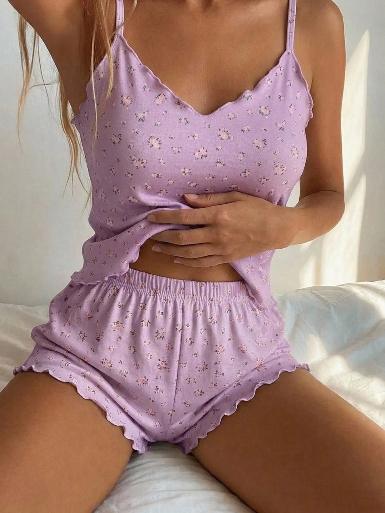 DAZY Women's Ditsy Floral Camisole And Shorts Pajama Set Summer