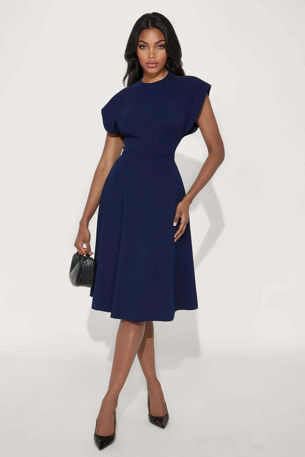 Emerie A Line Midi Dress - Black