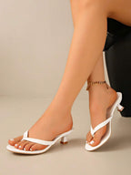 Square Toe Wide Foot Thong Sandals With Thin Heel, Versatile Outdoor Wear Thin Heel Thong Flip Flops For Women, Chic & Elegant