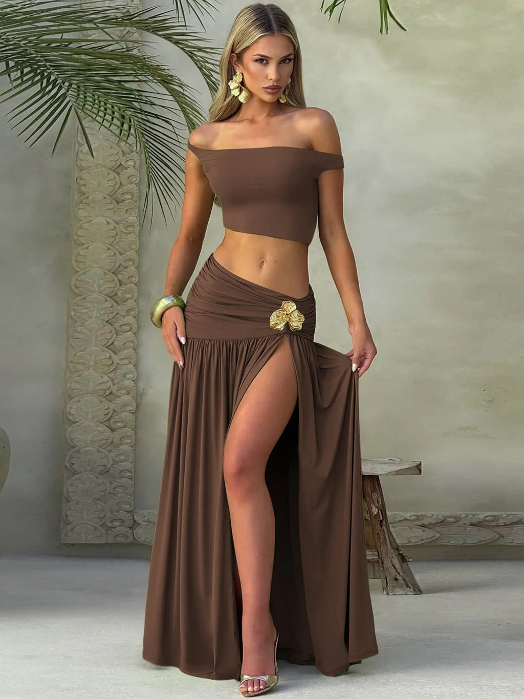 Women's One Shoulder Bodycon Skirt Set - Asymmetrical Hem