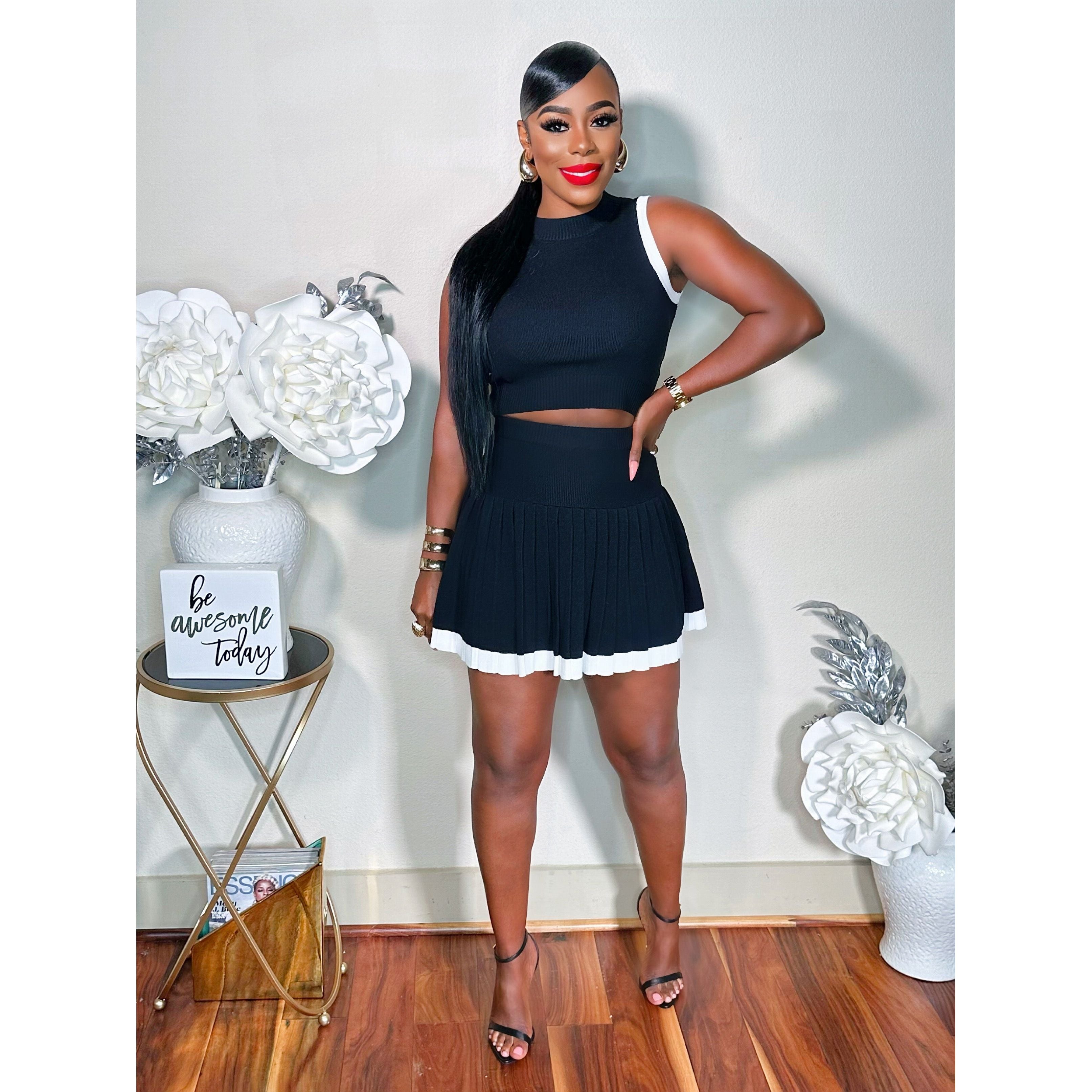 DANCE AWAY PLEATED KNIT MINI SKIRT SET