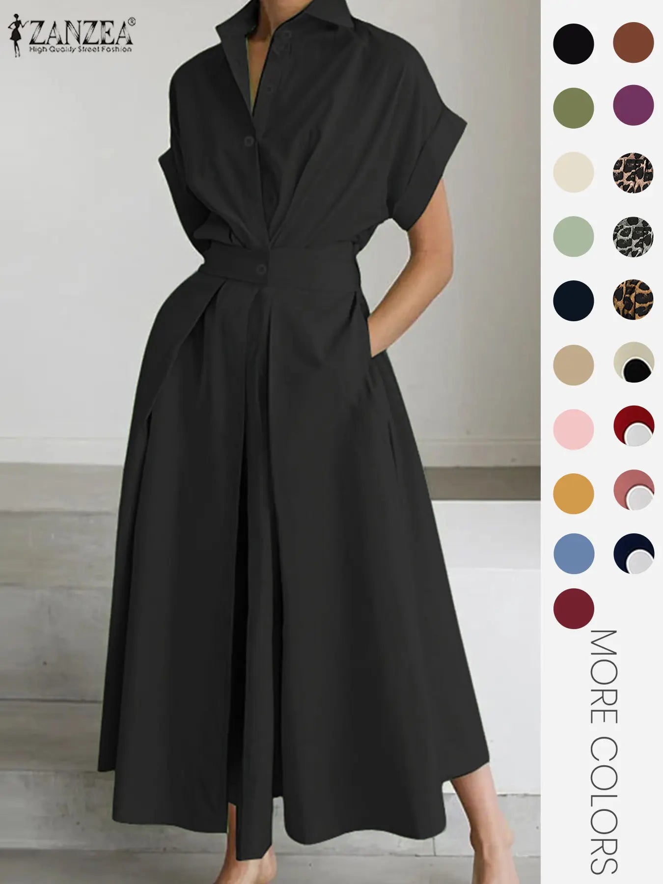 Women's Solid Color Woven Collared Shirt Dress, Basic Casual Short Sleeve Dress for Summer, Ladies Clothes for Daily Wear, Womenswear Fit, Piece, Buttoned Dress