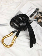 Women's Versatile Wide Waist Belt With Large Horseshoe Buckle Decor, Leather Belt For Skirts