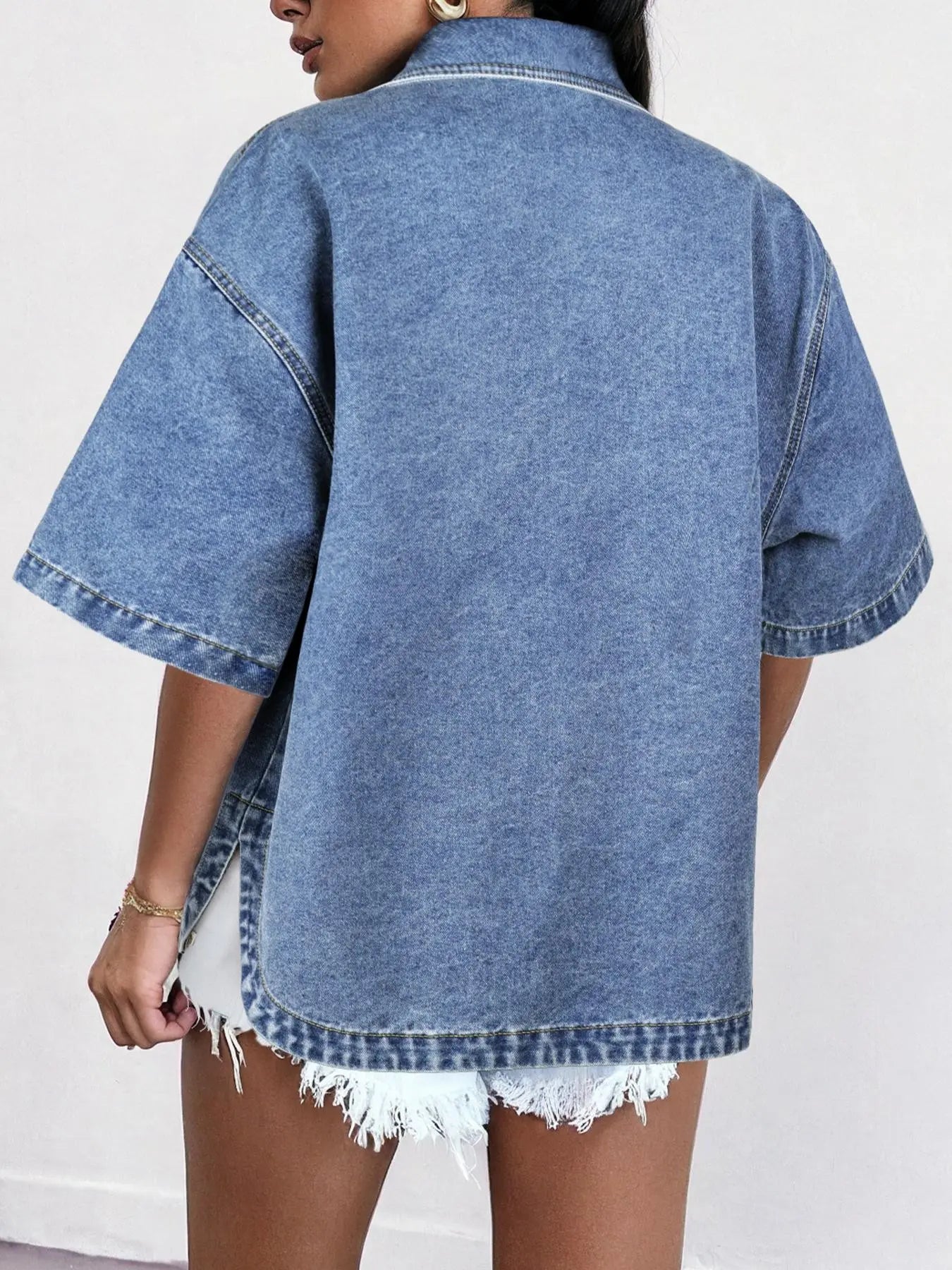 Short Sleeve Light Wash Denim Jacket for Women, Classic Casual Button Down Denim Jacket with Chest Pockets, Fashion Women's Clothing for Daily Wear, Vintage Western Trucker Jacket Coats