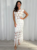 Floral Crochet Tassel Top And Midi Skirt Co-Ord