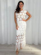 Floral Crochet Tassel Top And Midi Skirt Co-Ord