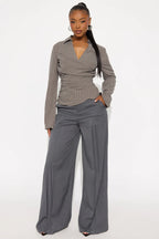 Modern Girl Ruched Pinstripe Top - Blue/combo