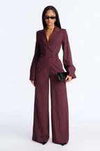 Kylie Blazer Pinstripe Wide Leg Jumpsuit - Black