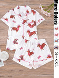 Women's All Over Dachshund Print Shirt & Elastic Waist Shorts Pyjama Two-piece Set