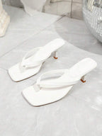 Square Toe Wide Foot Thong Sandals With Thin Heel, Versatile Outdoor Wear Thin Heel Thong Flip Flops For Women, Chic & Elegant
