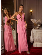 Daiki Halterneck Ruched Maxi Dress In Champagne