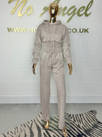Mink Acid Wash Long Sleeve Fitted Hem Hooded Straight Leg Tracksuit