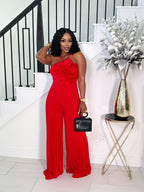 FEELS GOOD 3D FLOWER PLEATED JUMPSUIT (RED)