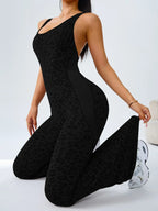 Women's Leopard Print Yoga Jumpsuit - Cross Strap, Slim Fit