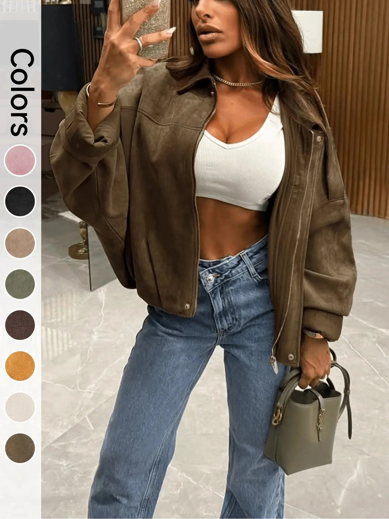 Women's Ultra-Loose Flight Jacket, Casual Zipper Comfortable Fall Daily Wear