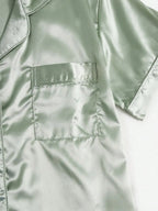 3sets Contrast Piping Satin Blouse & Shorts PJ Set / Pajama Set