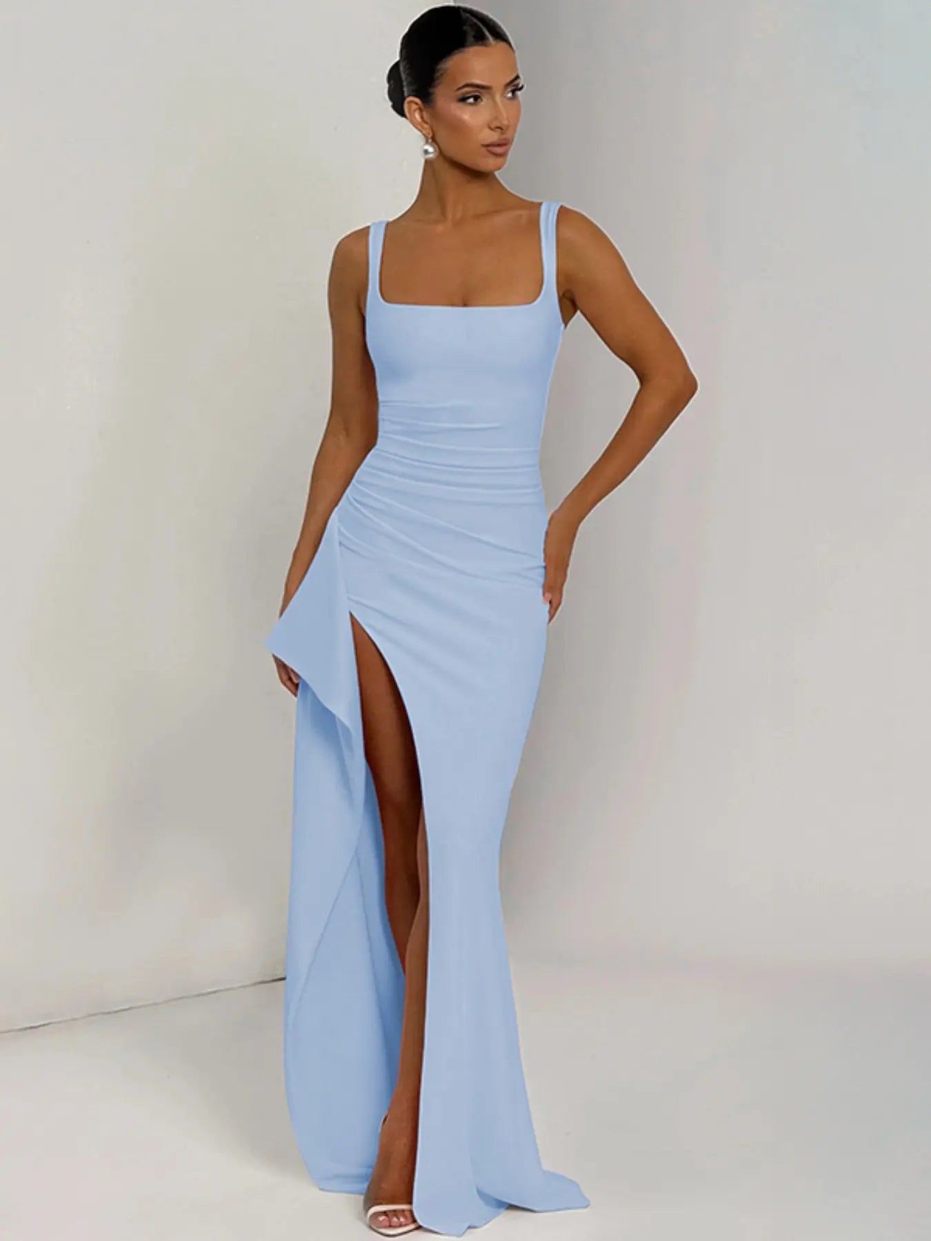 Women's Plain Split Thigh Backless Dress, Elegant Sexy Sleeveless Dress for Party Club Dating Wear, Ladies Clothes for All Seasons, Floor Length Slip Dress, Evening Party Dresses