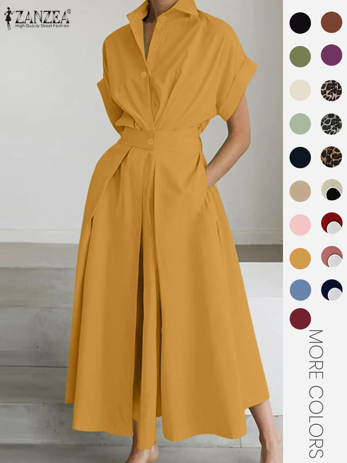 Women's Solid Color Woven Collared Shirt Dress, Basic Casual Short Sleeve Dress for Summer, Ladies Clothes for Daily Wear, Womenswear Fit, Piece, Buttoned Dress