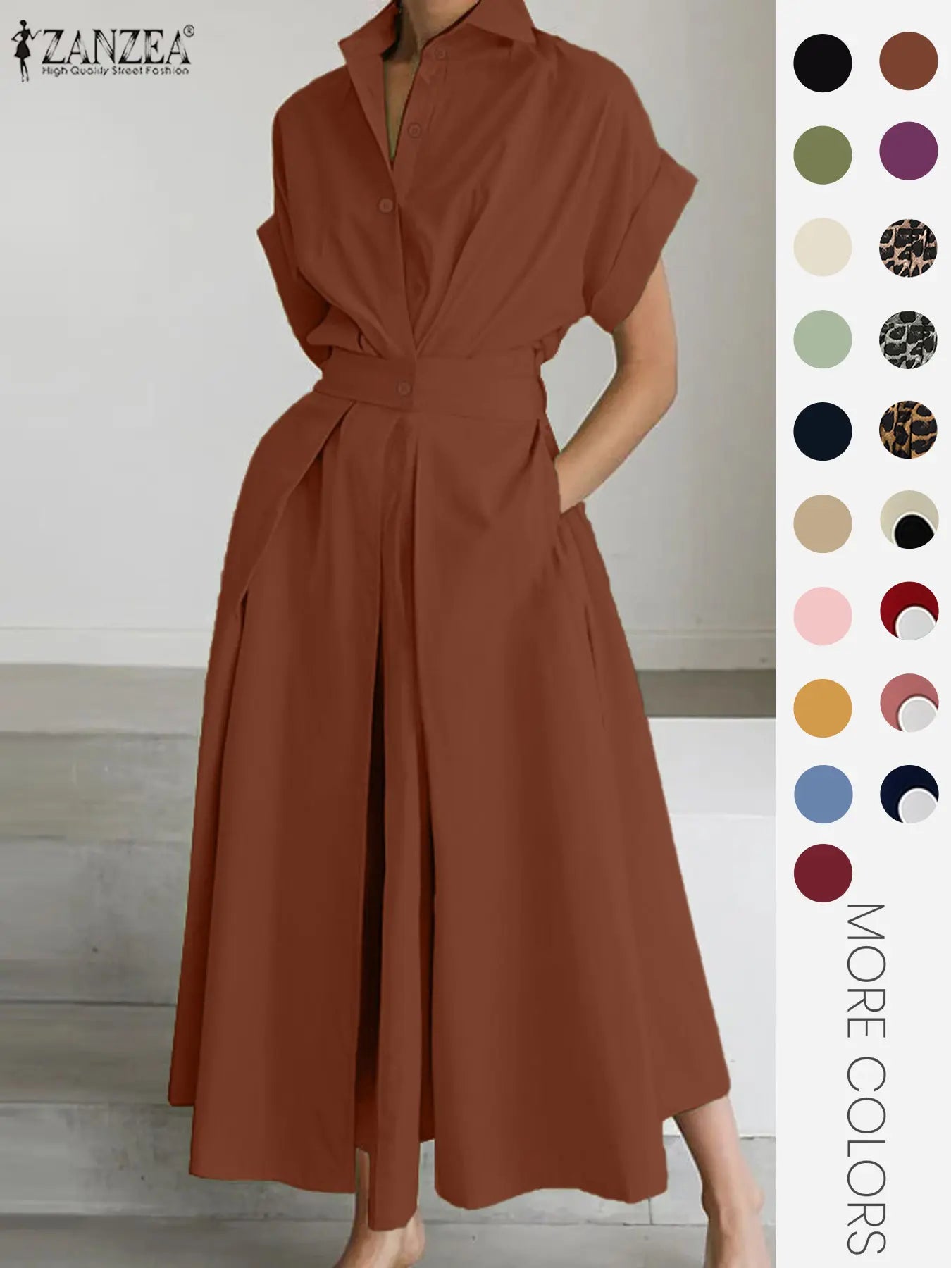 Women's Solid Color Woven Collared Shirt Dress, Basic Casual Short Sleeve Dress for Summer, Ladies Clothes for Daily Wear, Womenswear Fit, Piece, Buttoned Dress