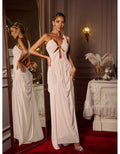 Daiki Halterneck Ruched Maxi Dress In Champagne