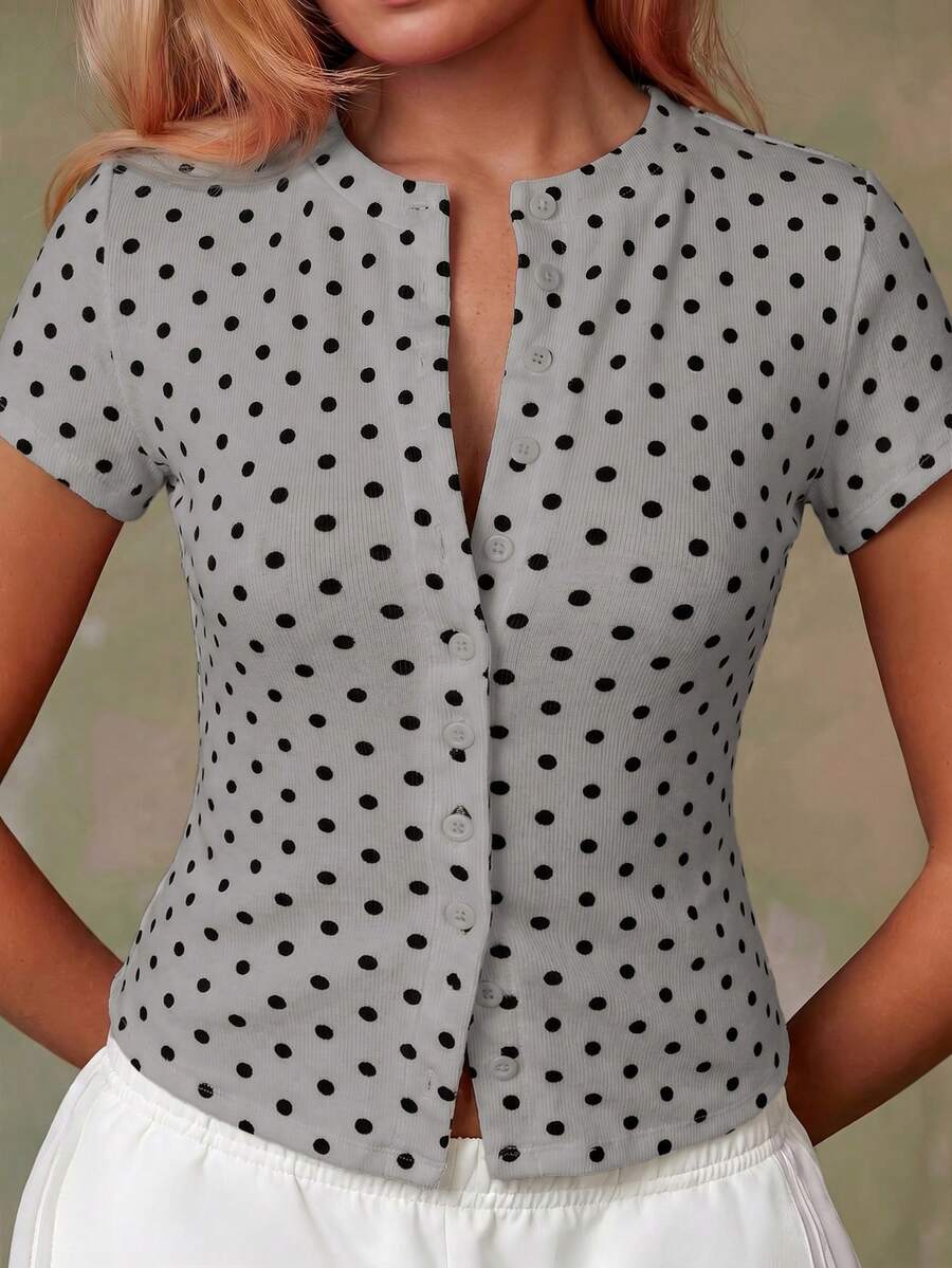 Women's Casual Red Single-Breasted Short Sleeve Fitted Top,Red Top,Christmas, Cute Vacation,Resort Wear,Summer Holiday,Spring,Spring Break,Beach