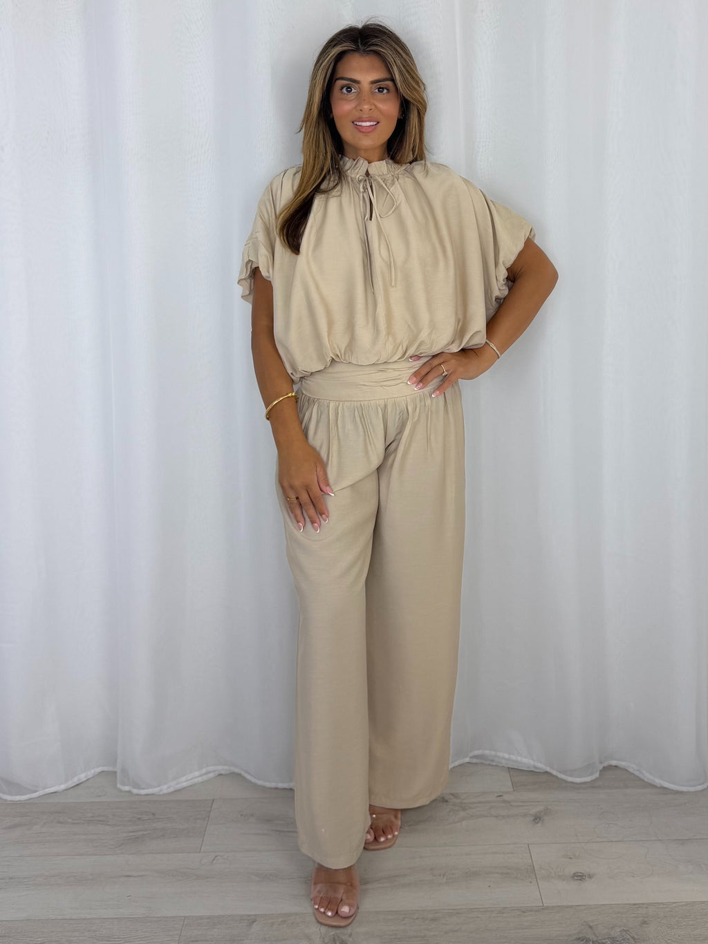 Puff Ball Frill Detail Top And Trouser Co-Ord (2 Colours)