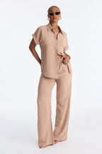 Makela Flowy Wide Leg Pant Set - Mocha