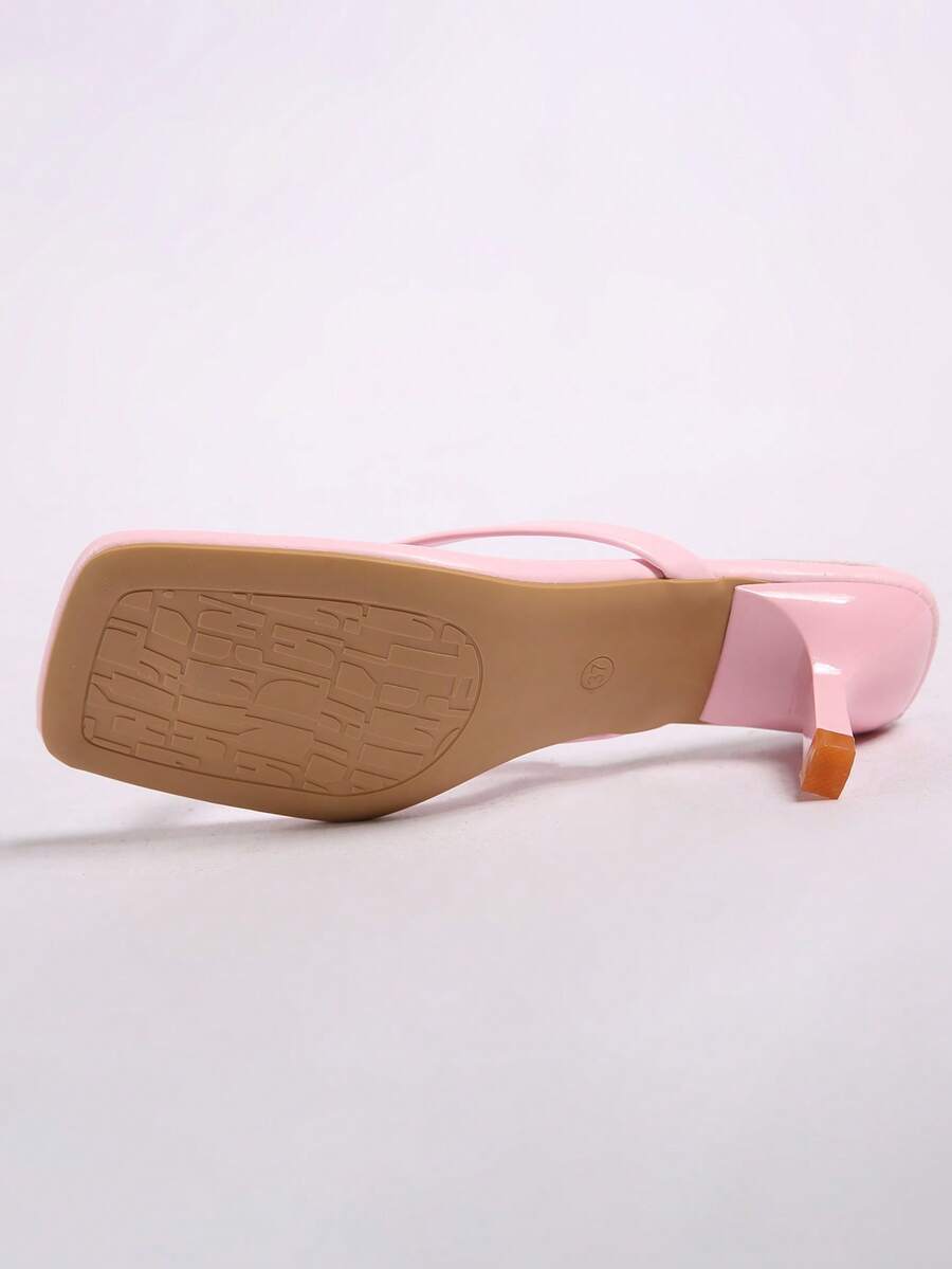 Square Toe Wide Foot Thong Sandals With Thin Heel, Versatile Outdoor Wear Thin Heel Thong Flip Flops For Women, Chic & Elegant