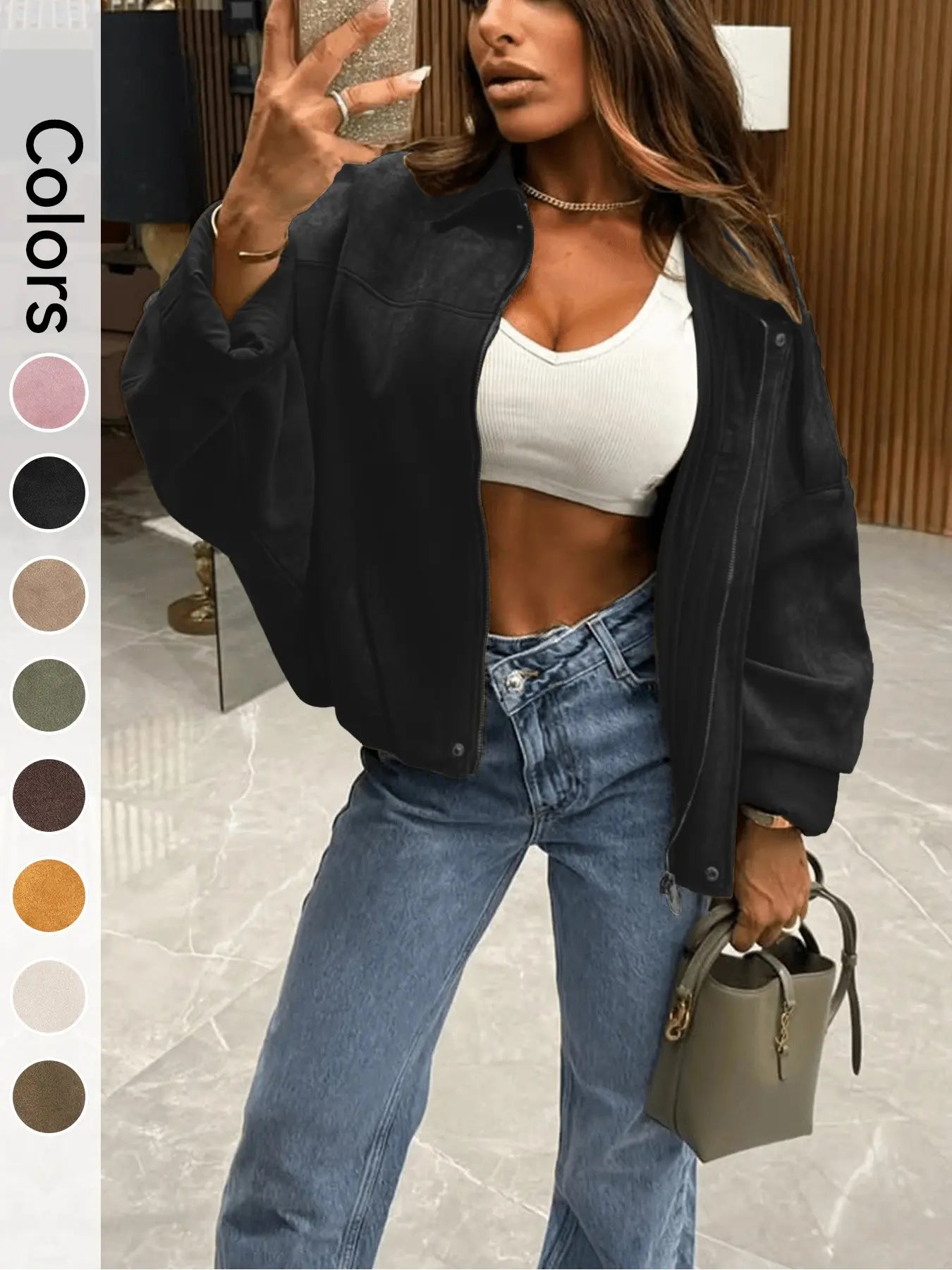 Women's Ultra-Loose Flight Jacket, Casual Zipper Comfortable Fall Daily Wear