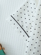 2pcs/Set Women's Mini Polka Dot Printed Pajama Set With Contrast Trim Button-Down Shirt And Bowknot Shorts, Perfect For Home Wear In Summer White Set,Two Pieces Set