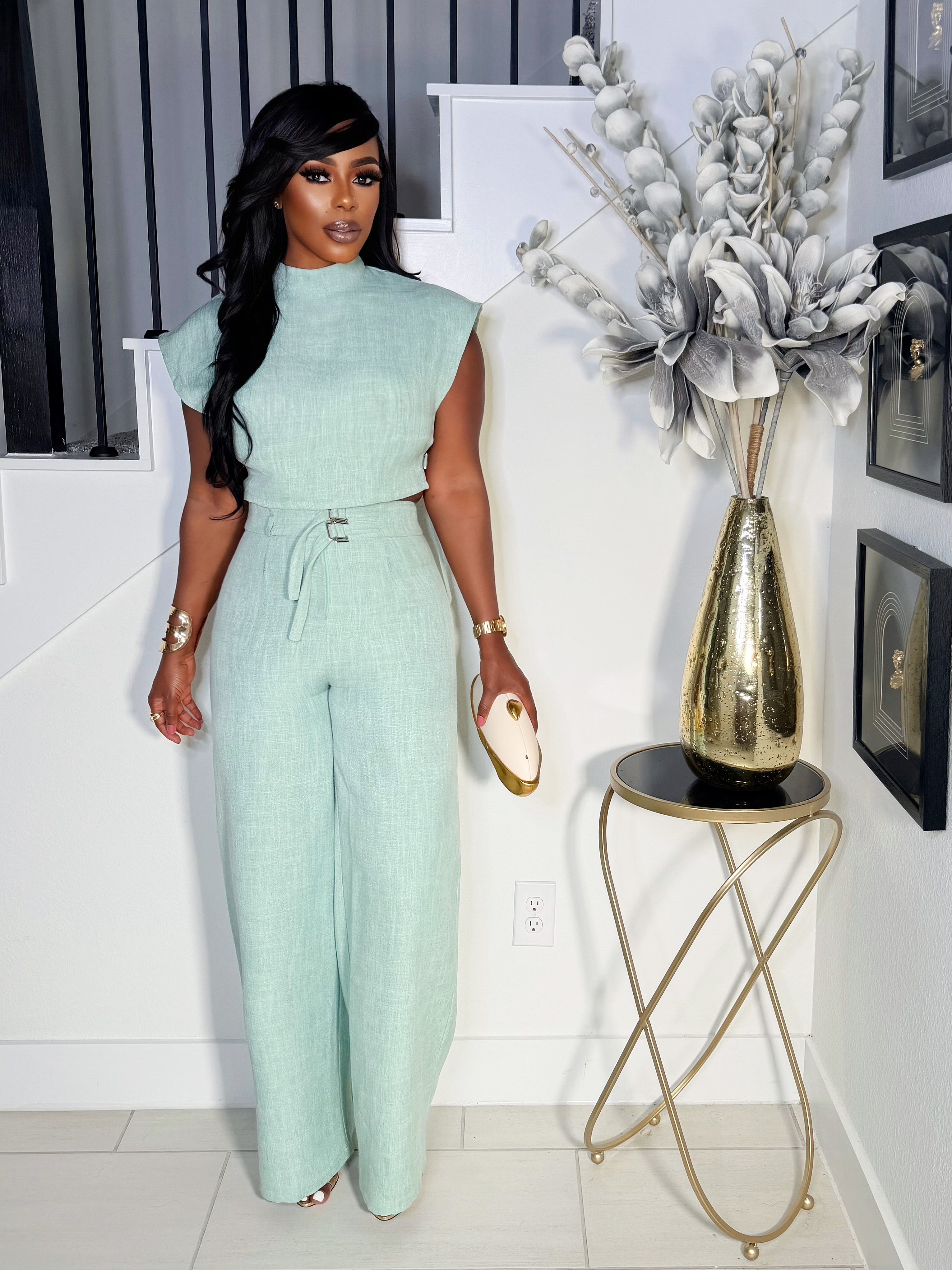 SAGE SERENITY BELTED PANT SET