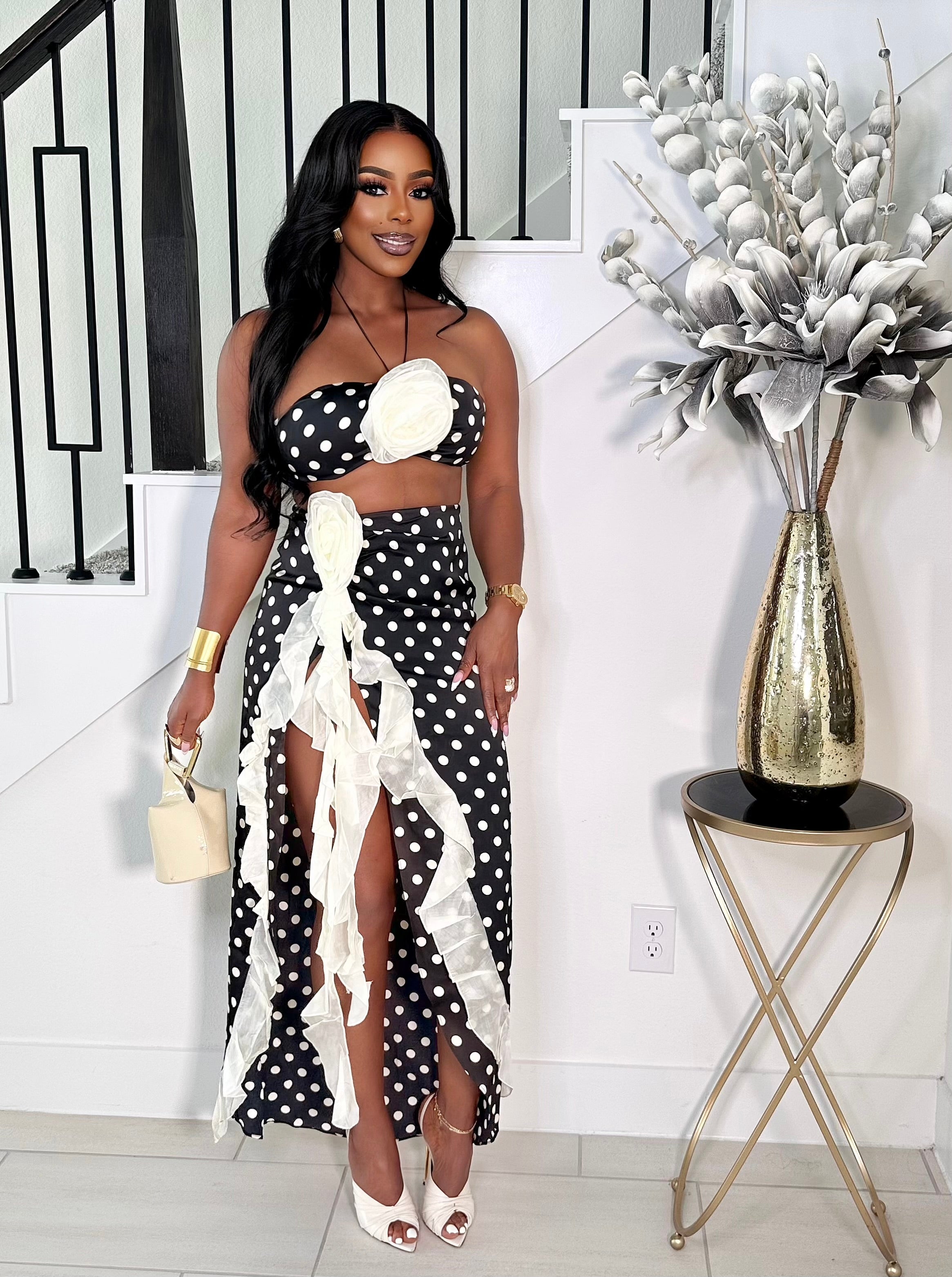 QUEEN ROSE POLKADOT RUFFLE SKIRT SET