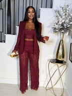 THE FALL 3PIECE BLAZER SET (BURGUNDY)
