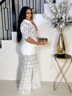 WHITE CLASSY GIRL LACE PANTS SET