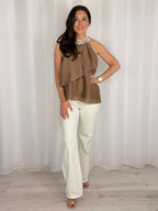 Racer Style Beaded Detail Floaty Ruffle Top (2 Colours)