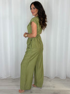 Gold Buckle Cap Sleeve Cross Over Top And Trouser Co-Ord (3 Colours)
