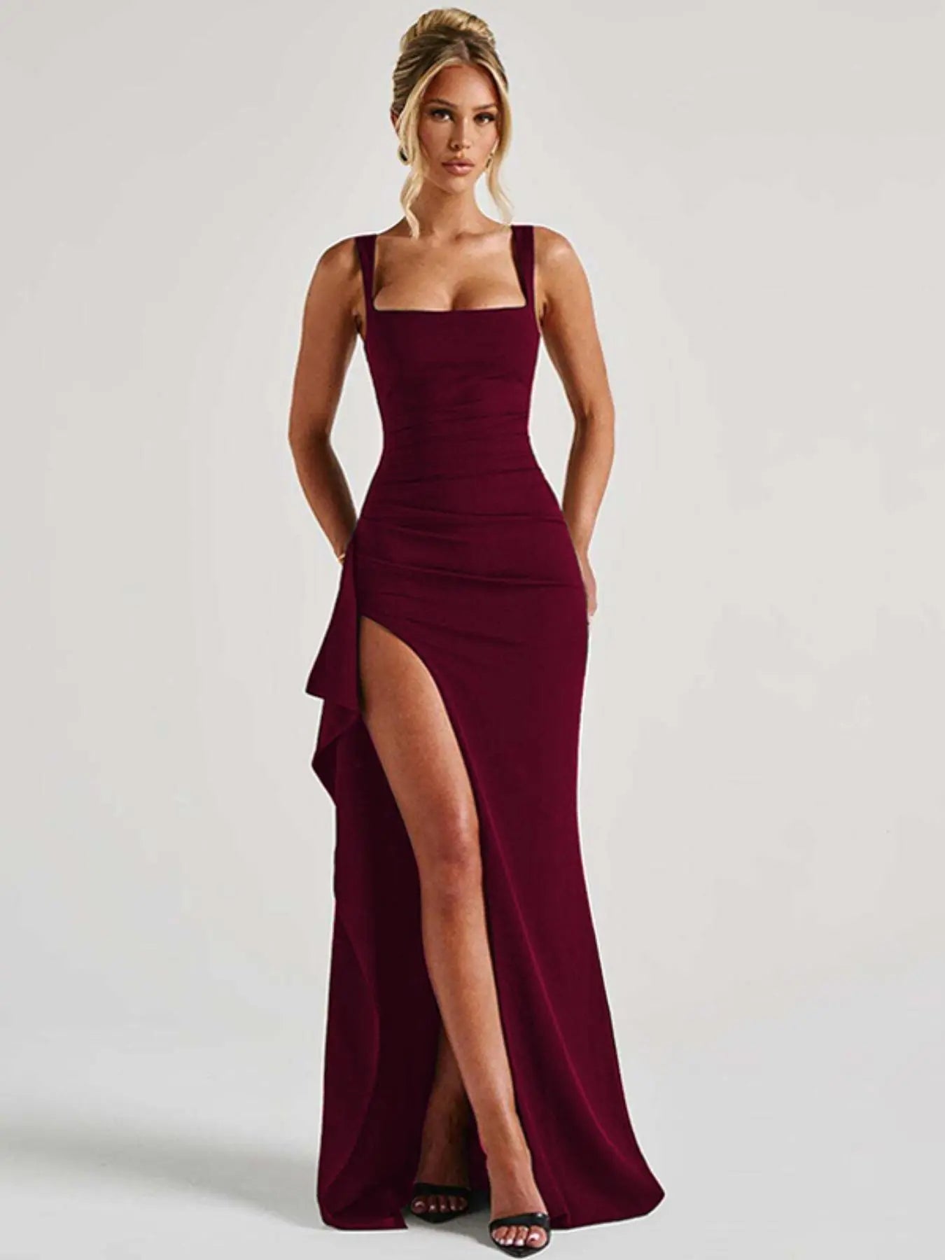 Women's Plain Split Thigh Backless Dress, Elegant Sexy Sleeveless Dress for Party Club Dating Wear, Ladies Clothes for All Seasons, Floor Length Slip Dress, Evening Party Dresses